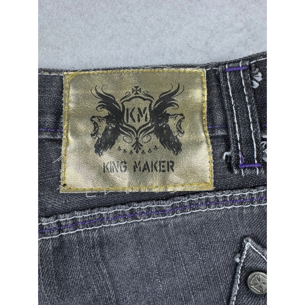 King Maker Mens Straight Leg Jeans Black Faded Purple Contrast Stitch Size 34x28 - Picture 11 of 15